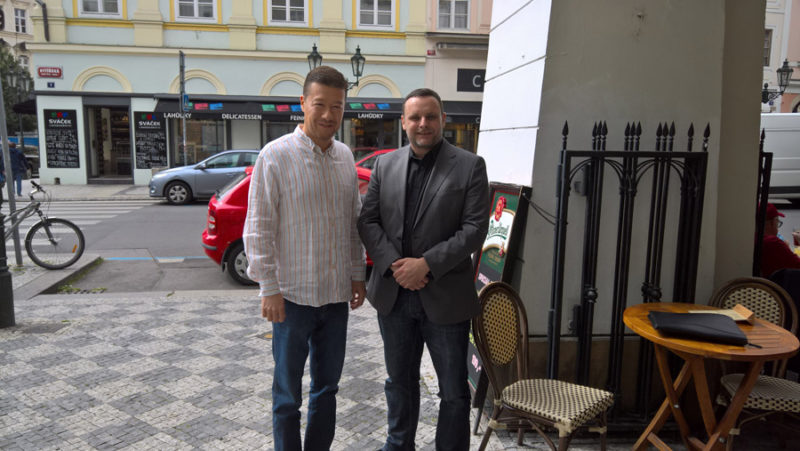Tomio Okamura and Manuel Ochsenreiter in Prague where the interview took place.