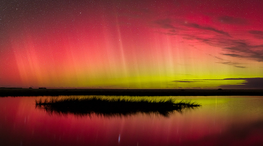 Southern lights were seen over Lake Ellesmere in New Zealand on March 15th. Photo: Mike White