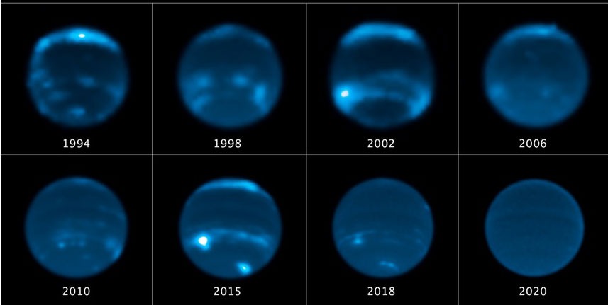 THE SUN CONTROLS CLOUD FORMATION, says NASA... on Neptune. This was revealed in a report released on August 17 and presented on the space agency's website under the title "Neptune's Vanishing Clouds Linked to the Solar Cycle." Images taken by the Hubble Space Telescope show changes in the planet's cloud cover since 1994, but it wasn't until now that the "experts" realized it was due to the Sun. Screenshot: NASA.